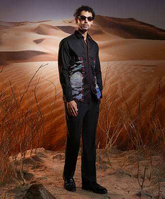 Obsidian black embroidered linen shirt 1