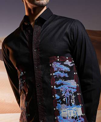 Obsidian black embroidered linen shirt 2
