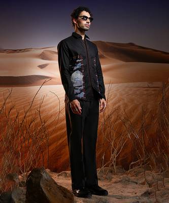 Obsidian black embroidered linen shirt 3