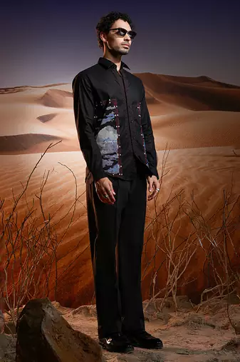 Obsidian black embroidered linen shirt