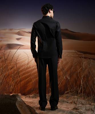 Obsidian black embroidered linen shirt 4