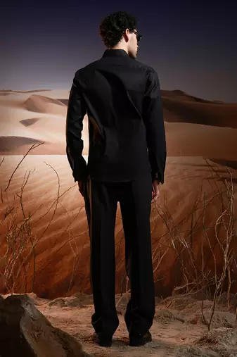 Obsidian black embroidered linen shirt