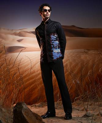 Obsidian black embroidered linen shirt 5