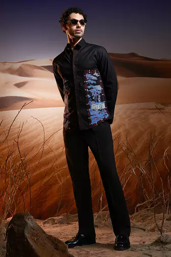 Obsidian black embroidered linen shirt