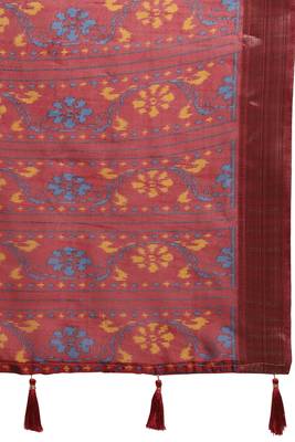green pre draped silk blend patola printed saree 1