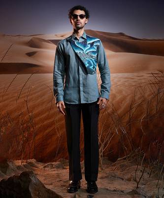 Northern waves hand-painted linen shirt 1
