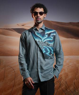 Northern waves hand-painted linen shirt 2