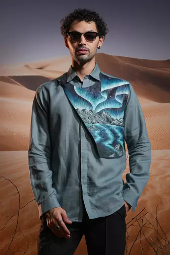 Northern waves hand-painted linen shirt
