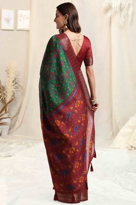 green pre draped silk blend patola printed saree 5