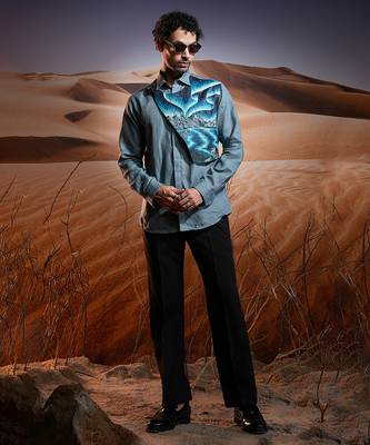 Northern waves hand-painted linen shirt 4