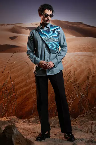 Northern waves hand-painted linen shirt