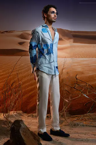 Twilight dunes hand-painted linen shirt