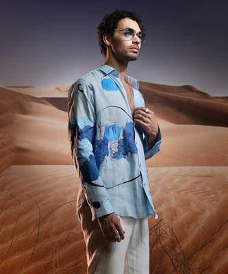 Twilight dunes hand-painted linen shirt 3
