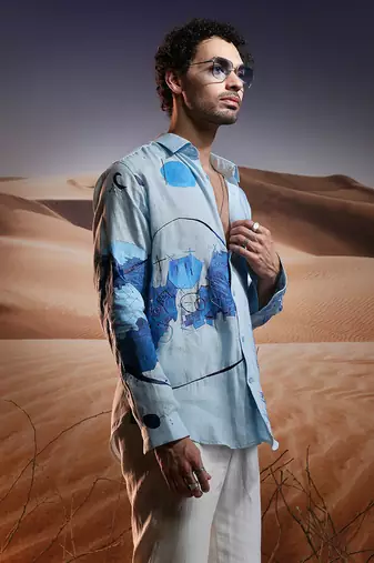 Twilight dunes hand-painted linen shirt