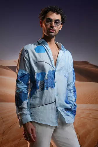 Twilight dunes hand-painted linen shirt