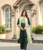 Women Rayon Print Straight Kurta With Pant And Dupatta Suit Set 
