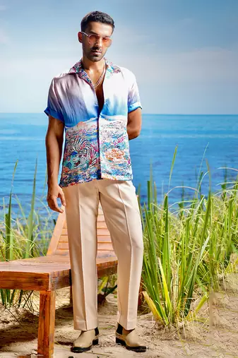 Aqua inferno habutai silk shirt