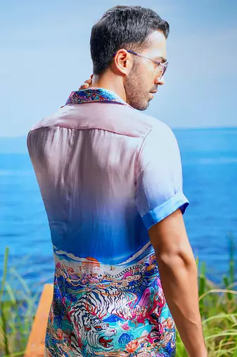 Aqua inferno habutai silk shirt