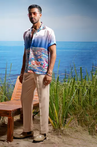 Aqua inferno habutai silk shirt