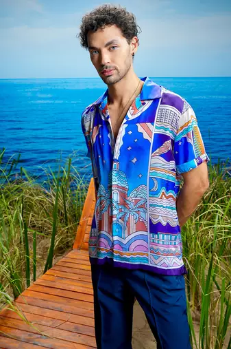 Mystic skyline habutai silk shirt
