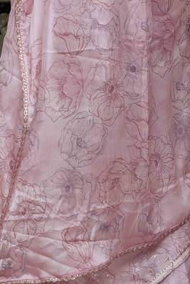pink pre-stitched chiffon foil work floral printed saree 2
