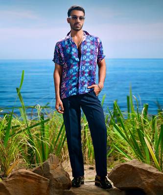 Sapphire illusion habutai silk shirt 1