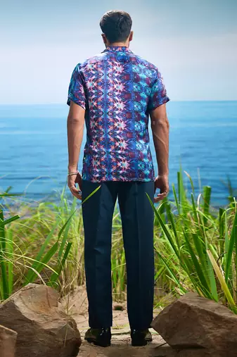 Sapphire illusion habutai silk shirt