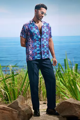 Sapphire illusion habutai silk shirt