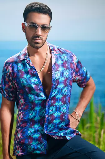Sapphire illusion habutai silk shirt