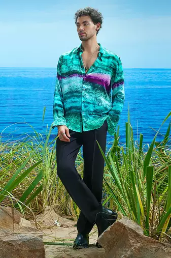 Emerald abyss habutai silk shirt