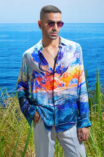 Cosmic wave habutai silk shirt