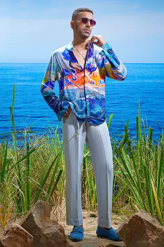 Cosmic wave habutai silk shirt