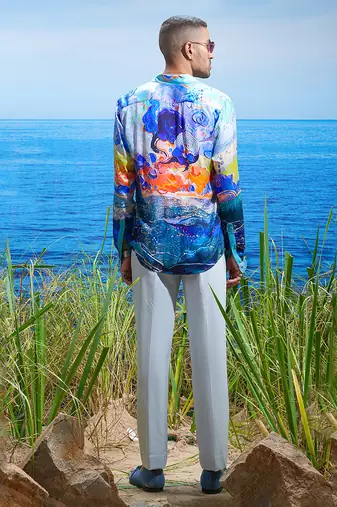 Cosmic wave habutai silk shirt