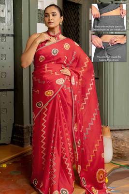 pre-stitched dusty lavender chiffon foil work floral printed saree 4