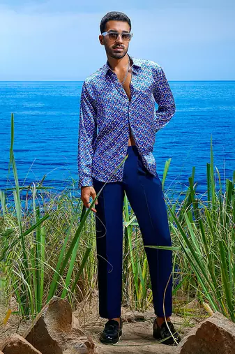 Prismatic horizon habutai silk shirt