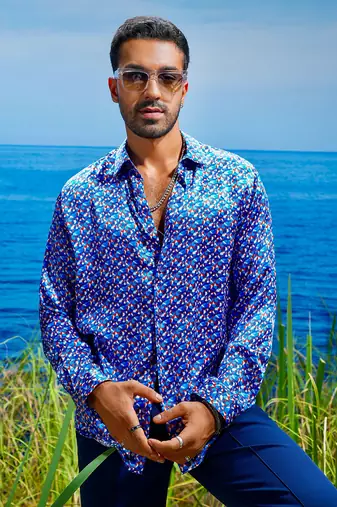 Prismatic horizon habutai silk shirt