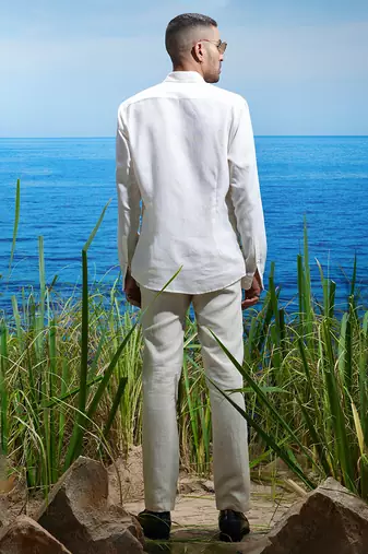 Floral odyssey embroidered linen shirt