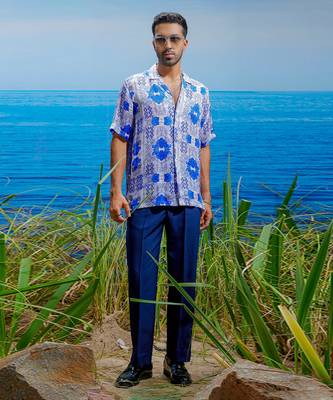 Indigo riviera habutai silk shirt 1