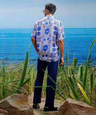 Indigo riviera habutai silk shirt 2