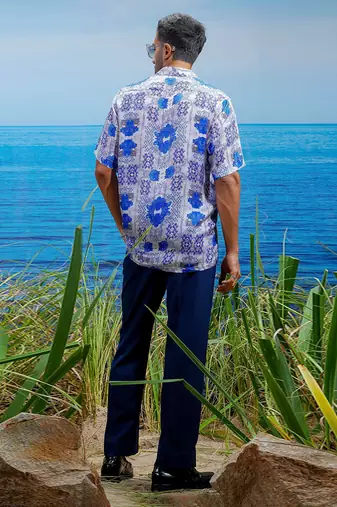 Indigo riviera habutai silk shirt
