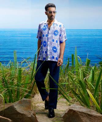 Indigo riviera habutai silk shirt 3