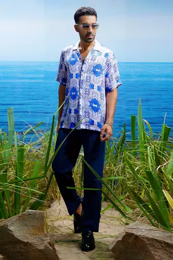Indigo riviera habutai silk shirt