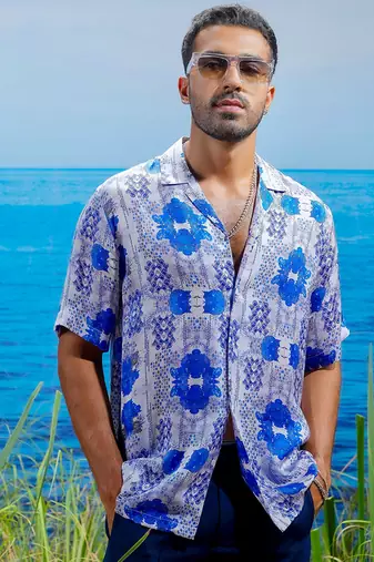 Indigo riviera habutai silk shirt