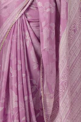 ready to wear dusty lavender chiffon foil work floral printed saree 2