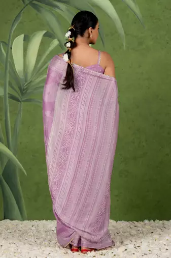 ready to wear dusty lavender chiffon foil work floral printed saree