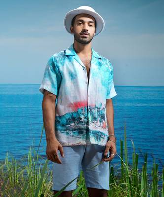 Summer cityscape linen shirt 1