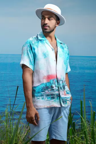 Summer cityscape linen shirt