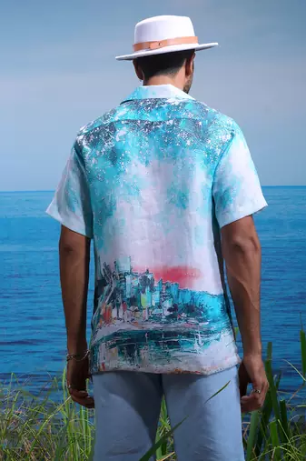 Summer cityscape linen shirt
