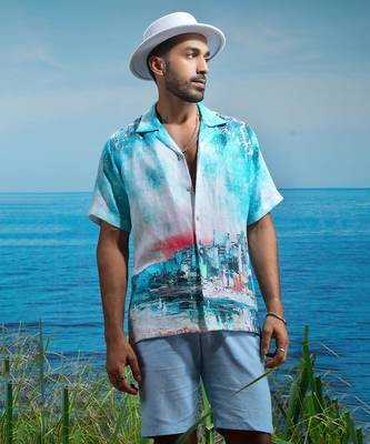 Summer cityscape linen shirt 4