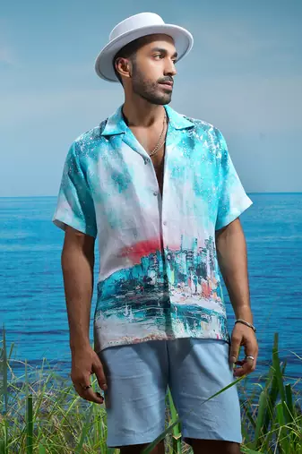 Summer cityscape linen shirt